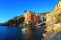 Riomaggiore village in Cinque Terre National Park, beautiful cityscape with colorful houses and sea, Liguria region of Italy Royalty Free Stock Photo