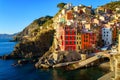 Riomaggiore village in Cinque Terre National Park, beautiful cityscape with colorful houses and sea, Liguria region of Italy Royalty Free Stock Photo