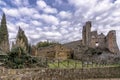 Stunning view of the ruins of the Rocca Aldobrandesca of Sovana, Grosseto, Tuscany, Italy, against a dramatic sky Royalty Free Stock Photo