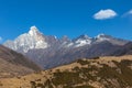 Stunning view of the Siguniang Four Sisters Mountain on a sunny winter day in Sichuan, China Royalty Free Stock Photo