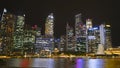 Stunning view of the Singapore city skyline at night time from the Marina Bay Royalty Free Stock Photo