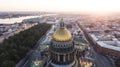 Isaac`s cathedral at dawn, aerial view. Historical city center.