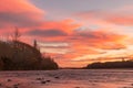 Stunning view of the sunset on Waimakariri river