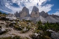 Stunning view of the Three Peaks of Lavaredo, Dolomites Mountain, South Tyrol, Italy. Royalty Free Stock Photo