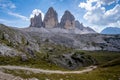 Stunning view of the Three Peaks of Lavaredo, Dolomites Mountain, South Tyrol, Italy. Royalty Free Stock Photo