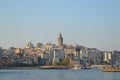 Stunning view to Bosphorus buildings, sea and bright blue sky