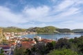 Stunning view to Myrina village, Lemnos island, Greece, as seen from the old fortress