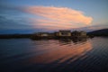 Stunning View of Uros Floating Islands on Lake Titicaca at the Sunset, Puno, Peru