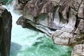 Closeup of the green Verzasca River and abraded rocks in Valle Verzasca valley in the Locarno district of Ticino in Switzerland