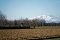 Stunning view on the way to the summit, from fields straightforward to the mountains Royalty Free Stock Photo