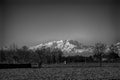 Stunning view on the way to the summit, from fields straightforward to the mountains Royalty Free Stock Photo