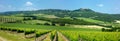 Stunning view of wineyards and farmlands with small villages on the horizon. Tuscany, Italy