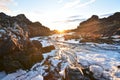 Stunning view of ÃâxarÃÂ¡rfoss Waterfall at Thingvellir National Park during sunset. These waterfalls are situated between two