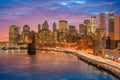 stunning views of the lower Manhattan after sunset Royalty Free Stock Photo