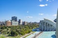 Stunning views over the park JardÃÂ­n del Turia with part of the skyline and in the back the port of Valencia, Spain