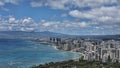 Stunning views from the volcanic cone, Diamond Head, towards Waikiki beach, Honolulu, Oahu Island, Hawaii, USA Royalty Free Stock Photo