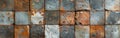 Vintage Patchwork Tiles on Old Worn Concrete Wall - Rustic Stone Texture Background Banner