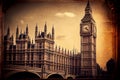 A stunning vintage-style illustration of Big Ben, one of the most famous landmarks in London, generative ai