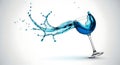 Dynamic blue liquid splash erupts from a wine glass Royalty Free Stock Photo