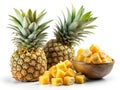 A Stunning Visual Comparison Fresh and FreezeDried Pineapple Highlighting Textural Contrast in a Vibrant Studio Shot Royalty Free Stock Photo