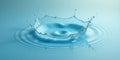 A stunning visual depiction of a single drop of water creating a crown-shaped splash and concentric ripples on a serene aqua Royalty Free Stock Photo