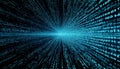 A stunning visual of a digital tunnel depicted in 3D, 4K resolution, showing binary code flowing endlessly, creating an immersive Royalty Free Stock Photo