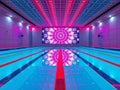 A Stunning Visual of an Empty Indoor Pool with Vibrant Lighting and Bold Lines AIGenerated Architectural Rendering Royalty Free Stock Photo
