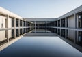 Modern Architecture Building Reflection in Water, Minimalist Design Royalty Free Stock Photo