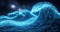 Digital Ocean Waves Binary Code Surfing Futuristic Galaxy Background Royalty Free Stock Photo