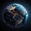 A Stunning Visual Representation of Earth Displaying Network Connections and Global Interaction in a High-Tech Aesthetic Royalty Free Stock Photo