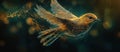 stunning visualization of bird in flight, showcasing intricate patterns and glowing elements