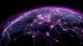 A Stunning Visualization of Earth with Interconnected Networks and Purplish Light Representing Global Connectivity and Data Flow Royalty Free Stock Photo