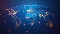 A stunning visualization of the global digital network spanning the continents showing bright city lights illuminating the world Royalty Free Stock Photo