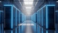 Modern Server Room Data Center with Blue Neon Lights, IT Infrastructure Royalty Free Stock Photo