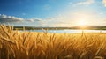 Stunning Vray Render Of Wheat Field With Majestic Mountains And Serene Lake