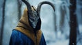 Stunning Vray Tracing Image Of A Man With Horns In A Snowy Forest