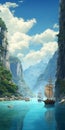 Detailed Animation Wallpaper Of Ocean And Mountain Landscape With Cliffs