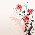 Abstract Rose Branch Painting On Beige Background