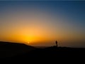Stunning warm sunset over Calderon Hondo volcano near Corralejo in Fuerteventura Spain Royalty Free Stock Photo