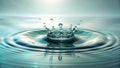 A stunning water drop creates a crown-shaped splash with concentric ripples on a serene teal surface. Generative AI Royalty Free Stock Photo