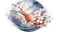 Stunning Watercolor Apricot Blossoms of Armenia . Royalty Free Stock Photo