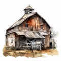 Western Wonderland: Stunning Watercolor of Old Barn Farm AI Generated Royalty Free Stock Photo