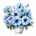 Hand Painted Watercolor Flowers In A Vase - Blue And White Royalty Free Stock Photo