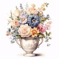 Vase with beautiful bouquet of flowers. Watercolor illustration