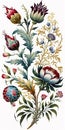 Stunning Watercolor Illustration of Flower Elements in Turkish Arabesque Style