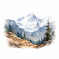 Hyper Realistic Watercolor Painting Of Mountain Range With Pine Path Royalty Free Stock Photo