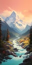 Mountain River Painting In Whistlerian Style