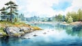 Watercolor Landscape Illustration: Lagoon Of Germany