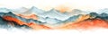 Soft Pastel Mountain Peak: Watercolor Abstract Brush Painting of Minimalist Landscape with Peach Fuzz Lines - Panorama Banner