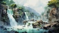 Waterfall Of India: A Stunning Watercolor Illustration